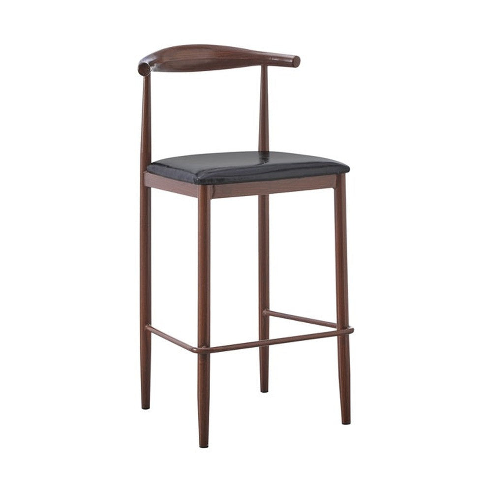 Elbow Walnut Wood Grain Metal Bar Stool with Black Vinyl Seat