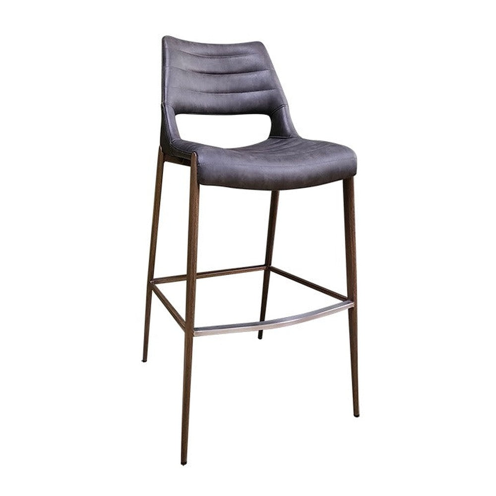 Indoor Woodgrain Metal Bar Stool With Black Vinyl Seat And Open Back