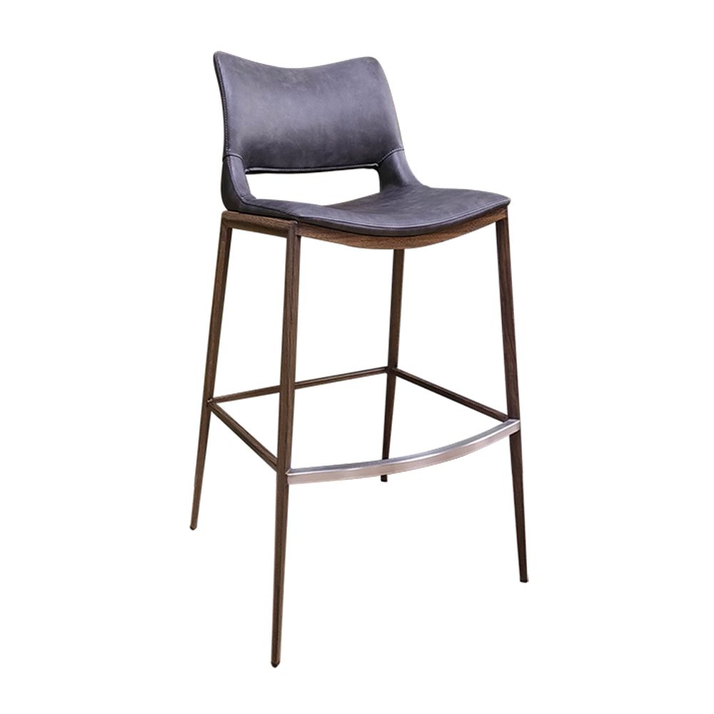 Wood Grain Metal Bar Stool with Black Vinyl Seat and Back