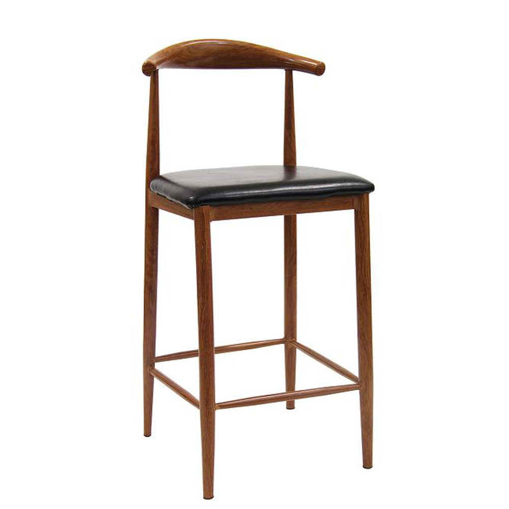 Wood Grain Elbow Steel Bar Stool With Black Vinyl Seat