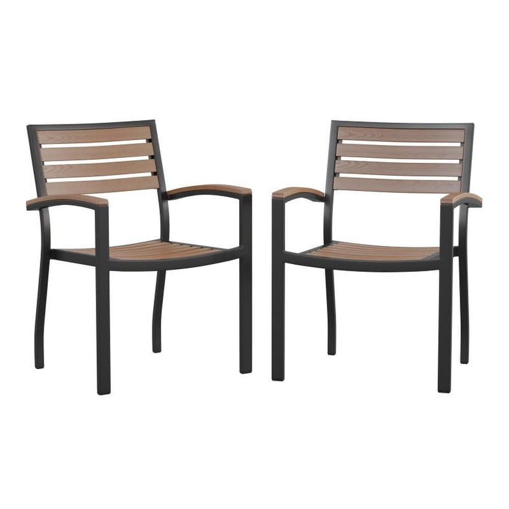 Lark Outdoor Arm Chair with Faux Teak Poly Slats - Set of 2