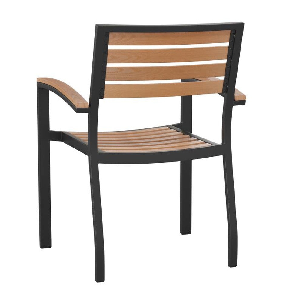 Lark Outdoor Arm Chair with Faux Teak Poly Slats - Set of 2