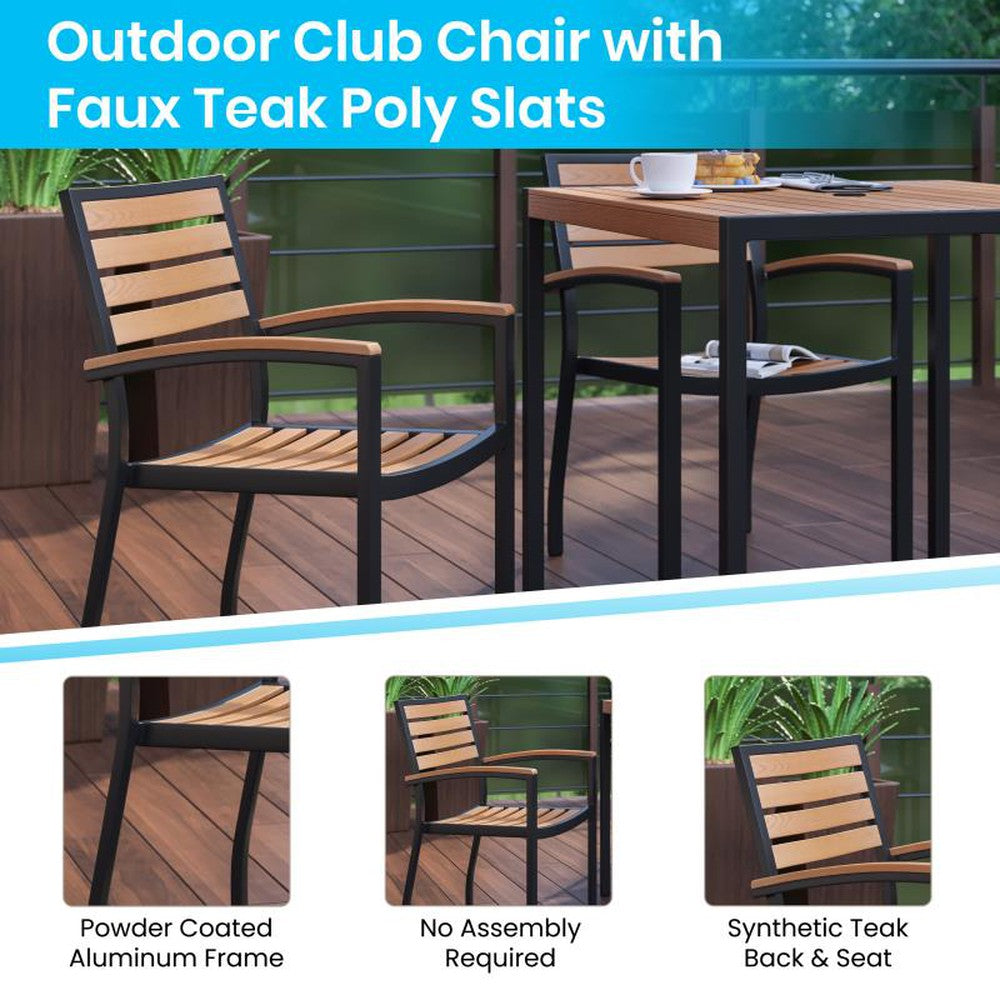 Lark Outdoor Arm Chair with Faux Teak Poly Slats - Set of 2