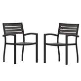 Lark Outdoor Arm Chair with Faux Teak Poly Slats - Set of 2