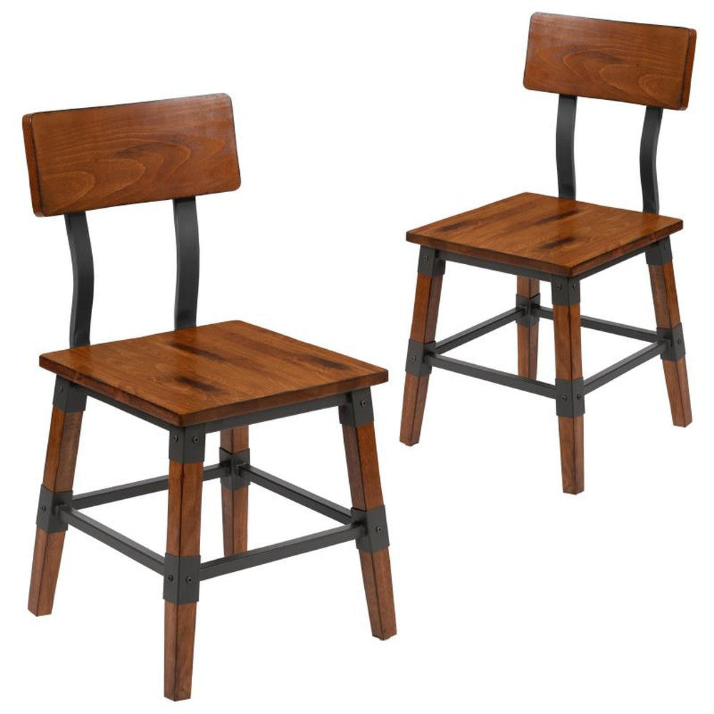 Jackson Rustic Antique Walnut Industrial Wood Dining Chair - 2 Pack