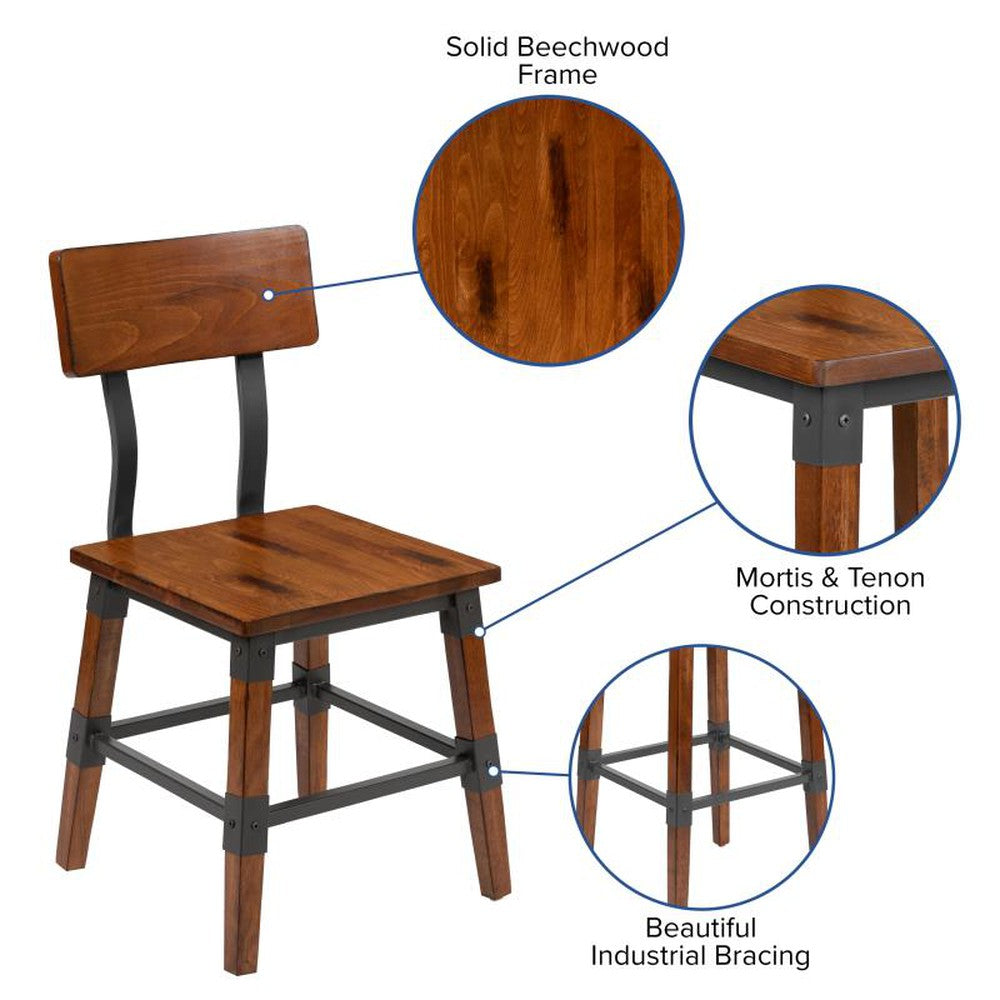 Jackson Rustic Antique Walnut Industrial Wood Dining Chair - 2 Pack