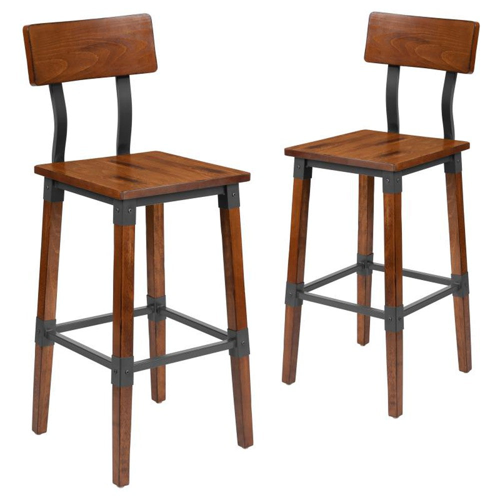 Jackson Rustic Antique Walnut Industrial Wood Bar Stool - 2 Pack