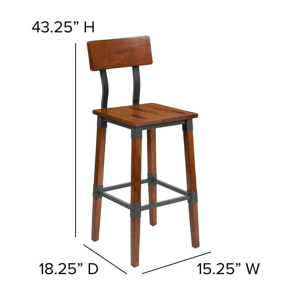 Jackson Rustic Antique Walnut Industrial Wood Bar Stool - 2 Pack