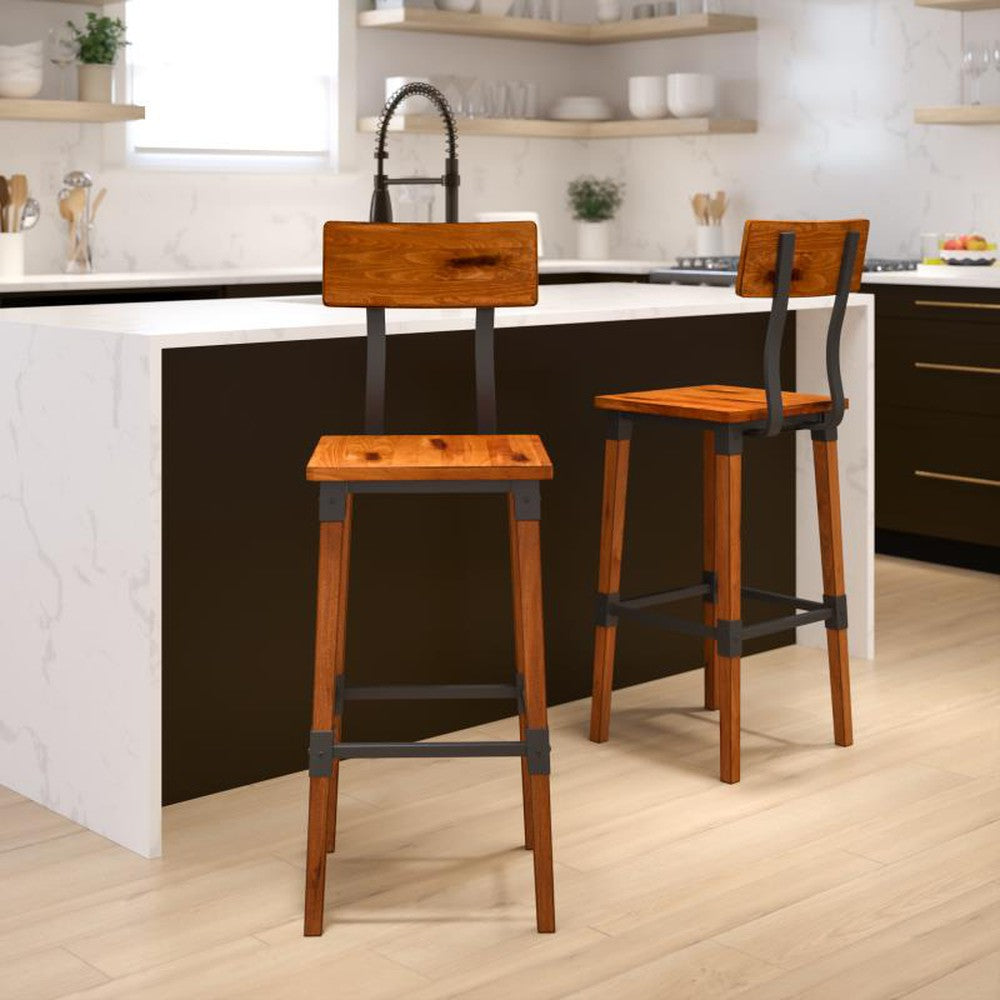 Jackson Rustic Antique Walnut Industrial Wood Bar Stool - 2 Pack