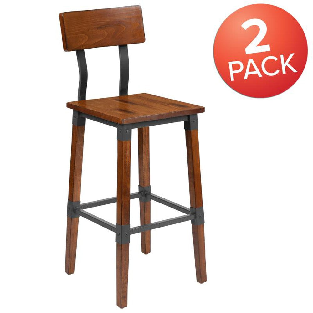 Jackson Rustic Antique Walnut Industrial Wood Bar Stool - 2 Pack