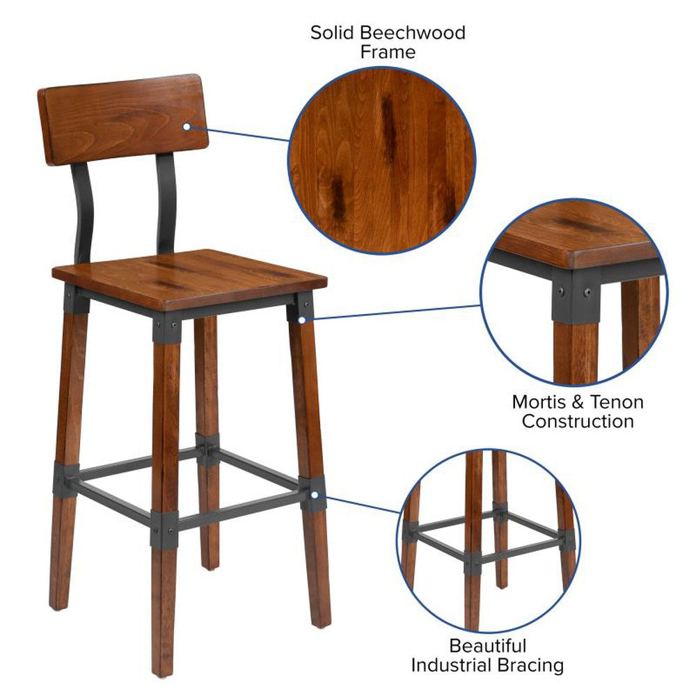 Jackson Rustic Antique Walnut Industrial Wood Bar Stool - 2 Pack