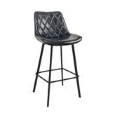 Black Metal Bar Stool with Diamond Upholstered Black Vinyl Seat Back