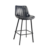 Black Metal Bar Stool with Vertical Channel Upholstered Black Vinyl Seat Back