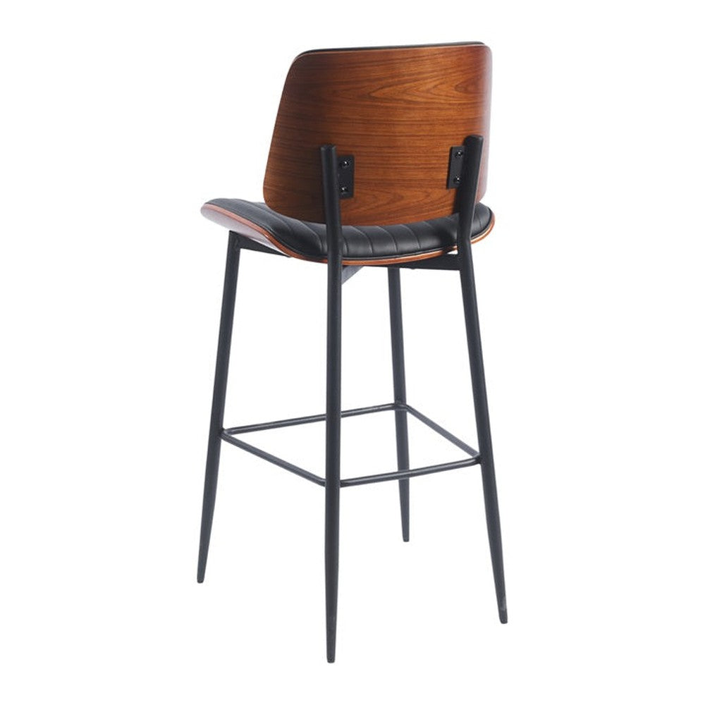 Indoor Mid-Century Modern Metal Upholstered Bar Stool with Vinyl Seat and Back