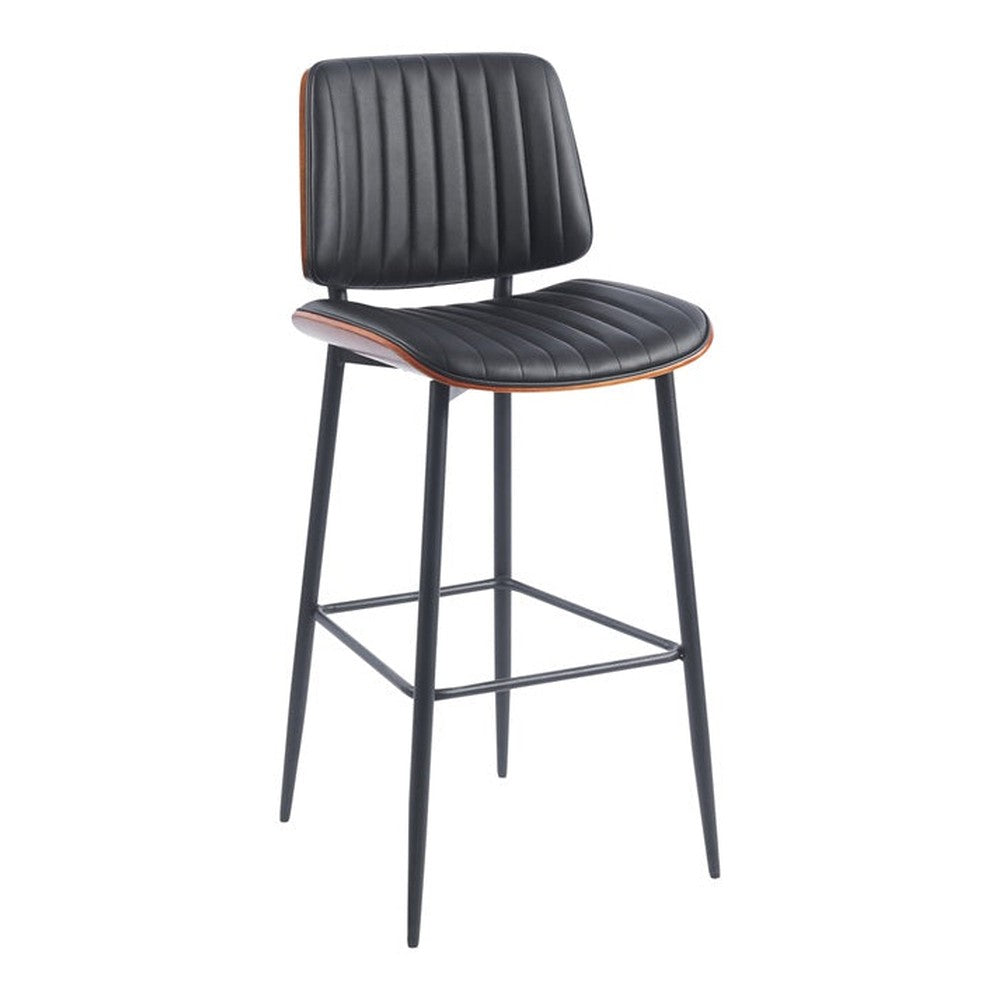 Indoor Mid-Century Modern Metal Upholstered Bar Stool with Vinyl Seat and Back