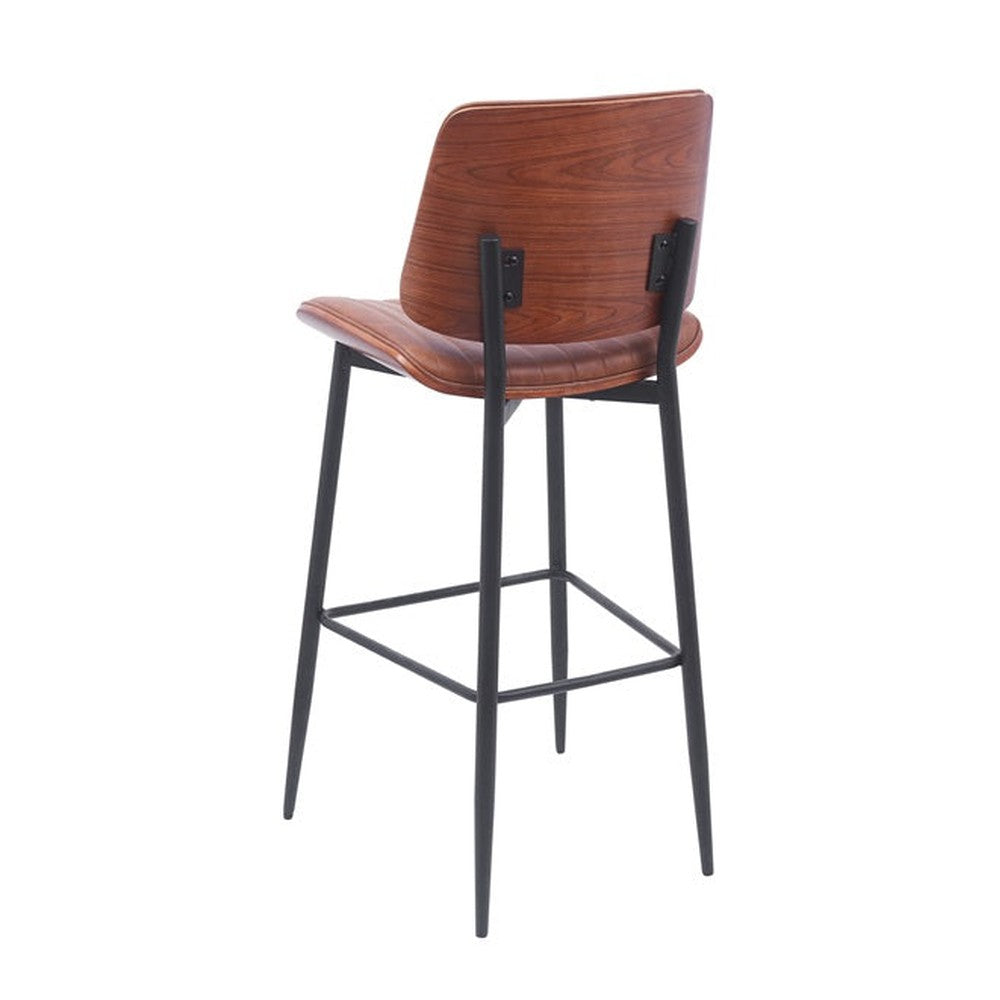 Indoor Mid-Century Modern Metal Upholstered Bar Stool with Vinyl Seat and Back