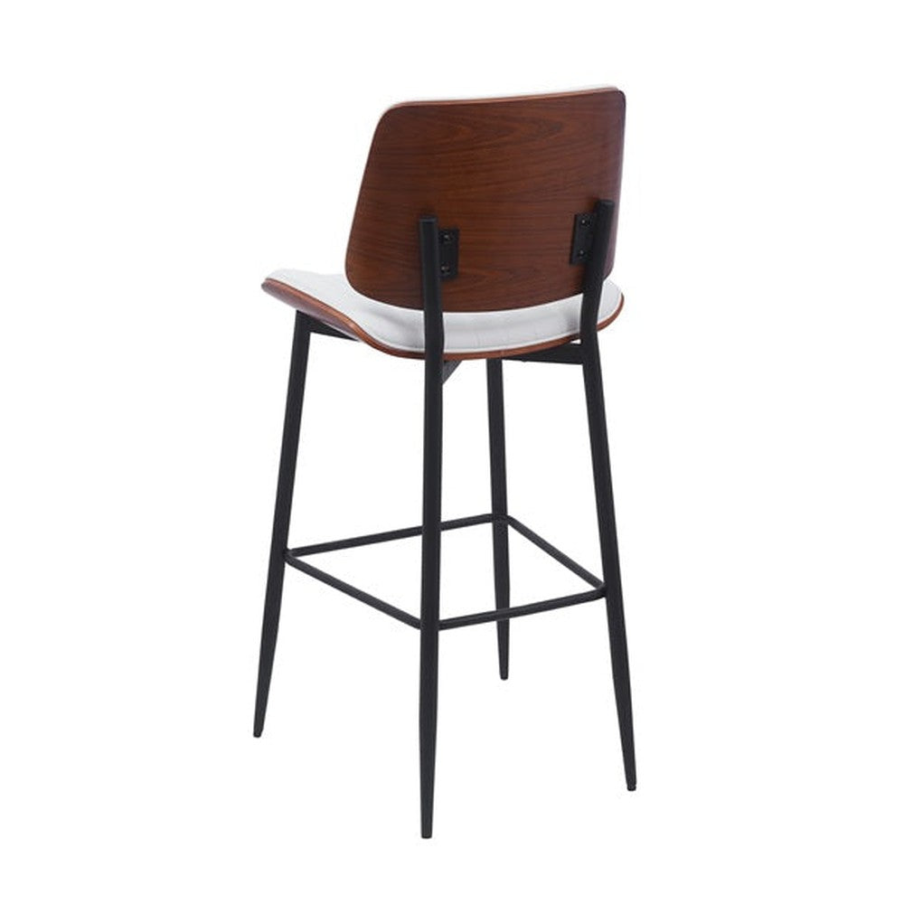 Indoor Mid-Century Modern Metal Upholstered Bar Stool with Vinyl Seat and Back