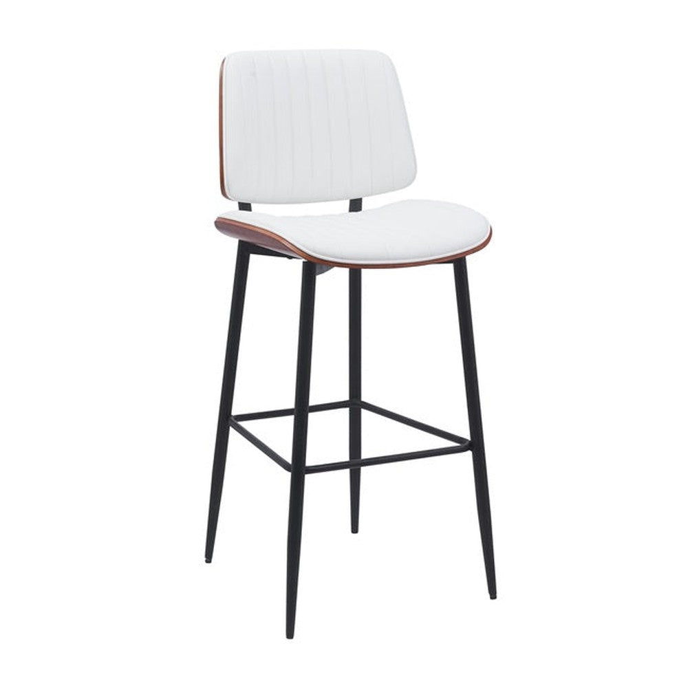 Indoor Mid-Century Modern Metal Upholstered Bar Stool with Vinyl Seat and Back