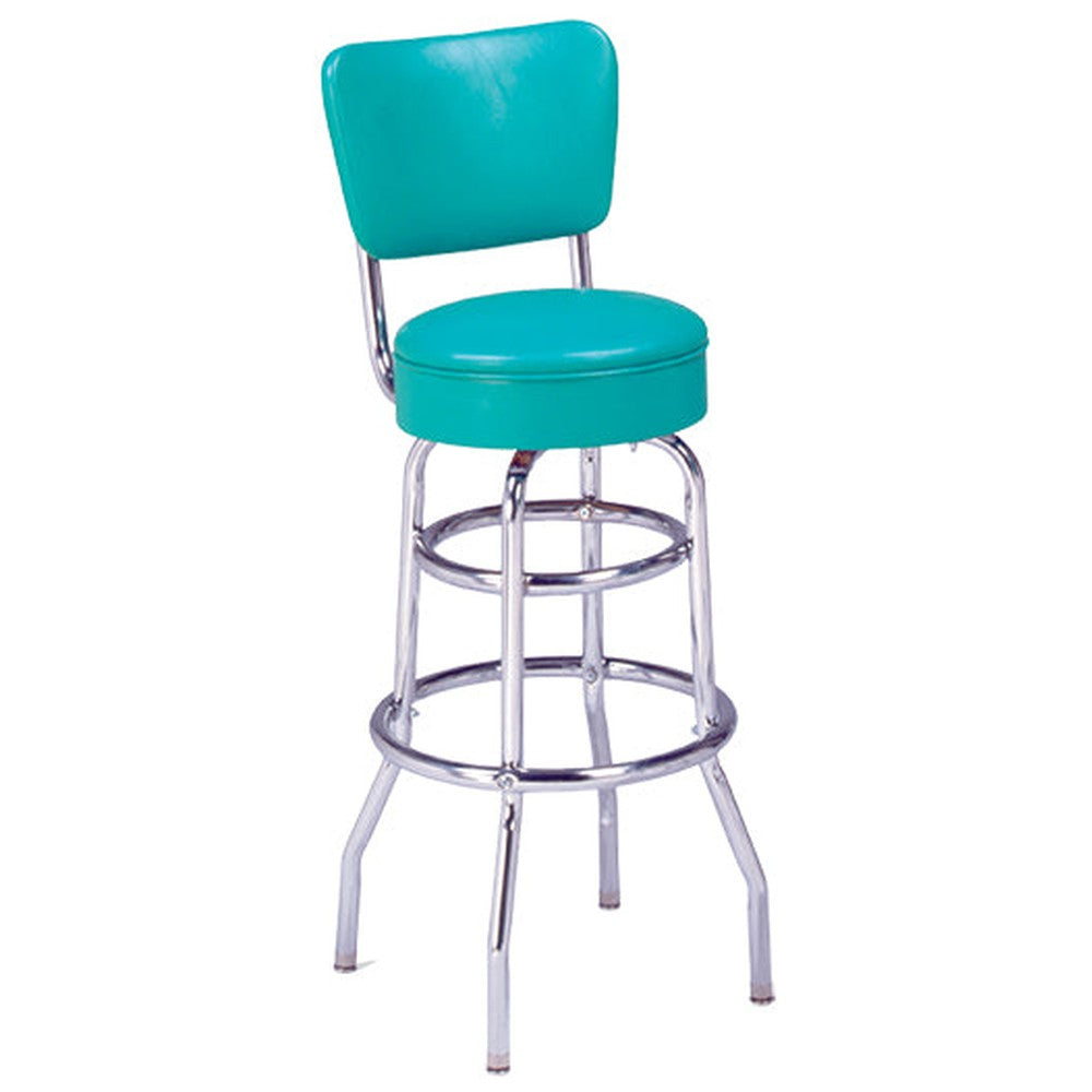 Custom Chrome Double Ring Swivel Bar Stool with Back