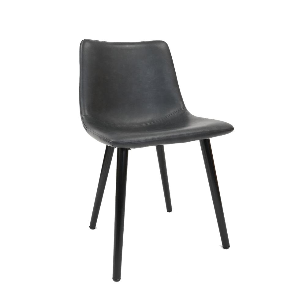 Vintage Metal Chair with Black Metal Legs and Vinyl Seat