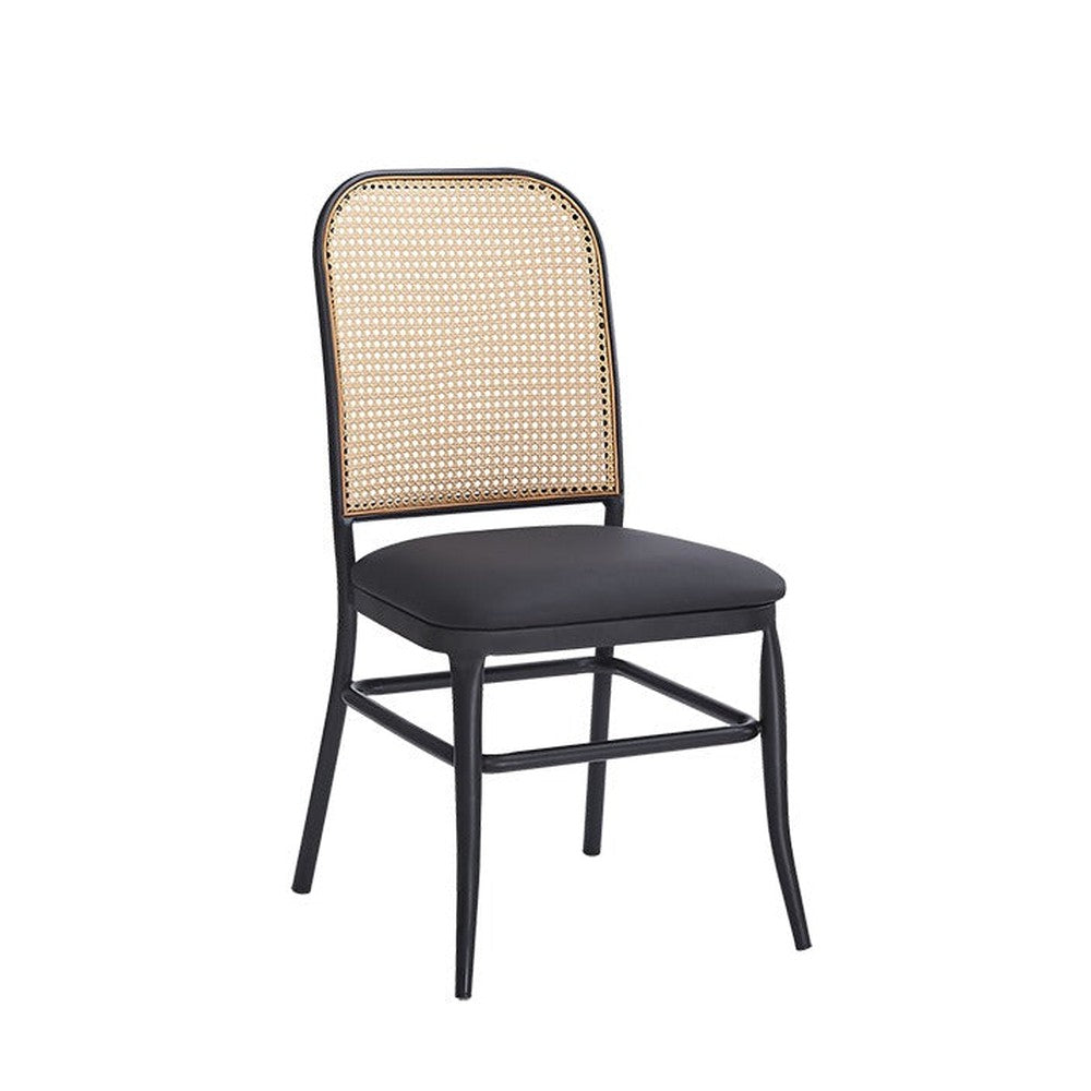 Metal Upholstered Side Chair with Poly Woven Back & Black Vinyl Seat