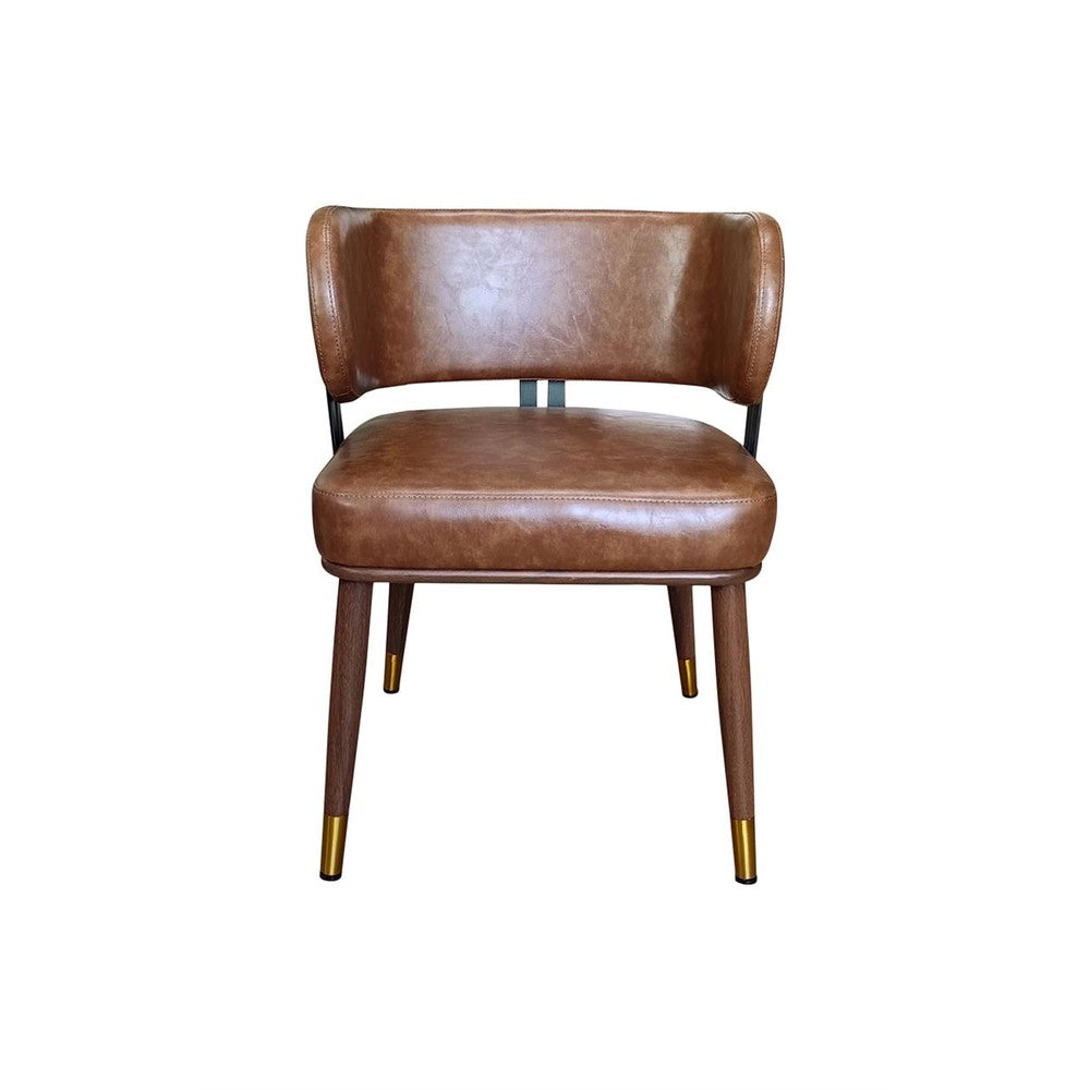 Indoor Curved Back Chair with Metal Frame and Caramel Vinyl Upholstery