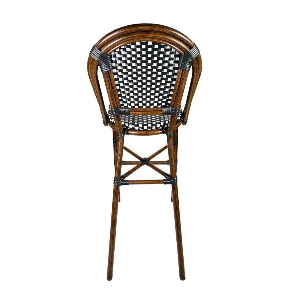 Bistro Patio Bar Stools With Hand Woven Rattan and Brush Stroke Painted Aluminum Frames