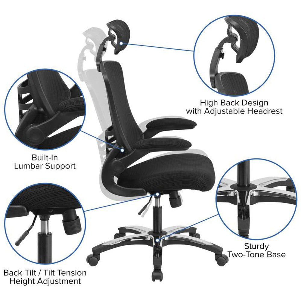 Kelista High-Back Black Mesh Swivel Ergonomic Executive Office Chair