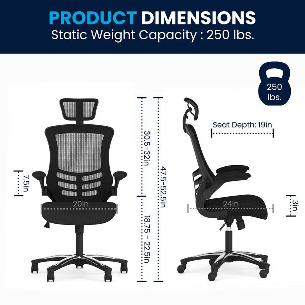 Kelista High-Back Black Mesh Swivel Ergonomic Executive Office Chair