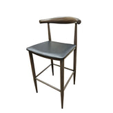 Elbow Series Metal Faux Driftwood Frame Bar Stool with Black Vinyl Seat