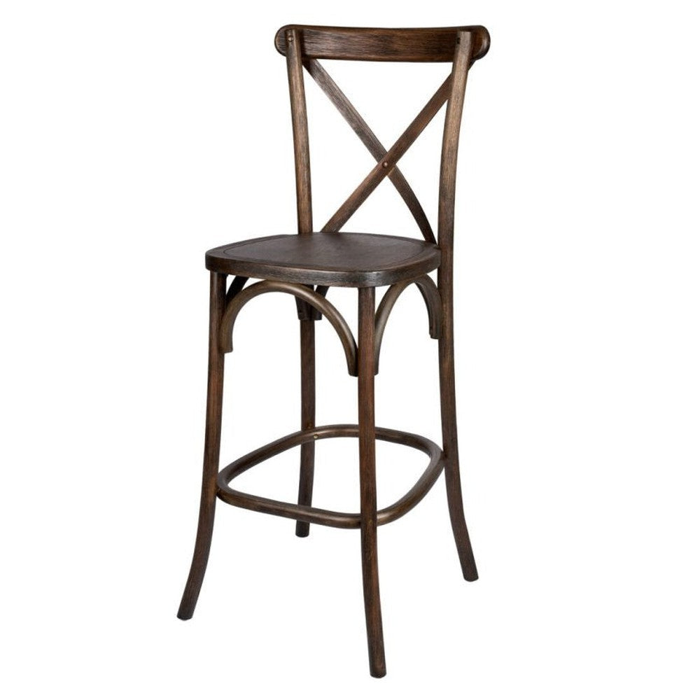 Traditional Cross Back Elm Wood Stackable Bar Stool