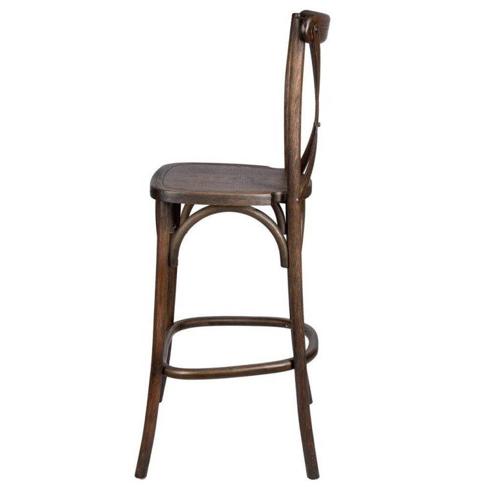 Traditional Cross Back Elm Wood Stackable Bar Stool