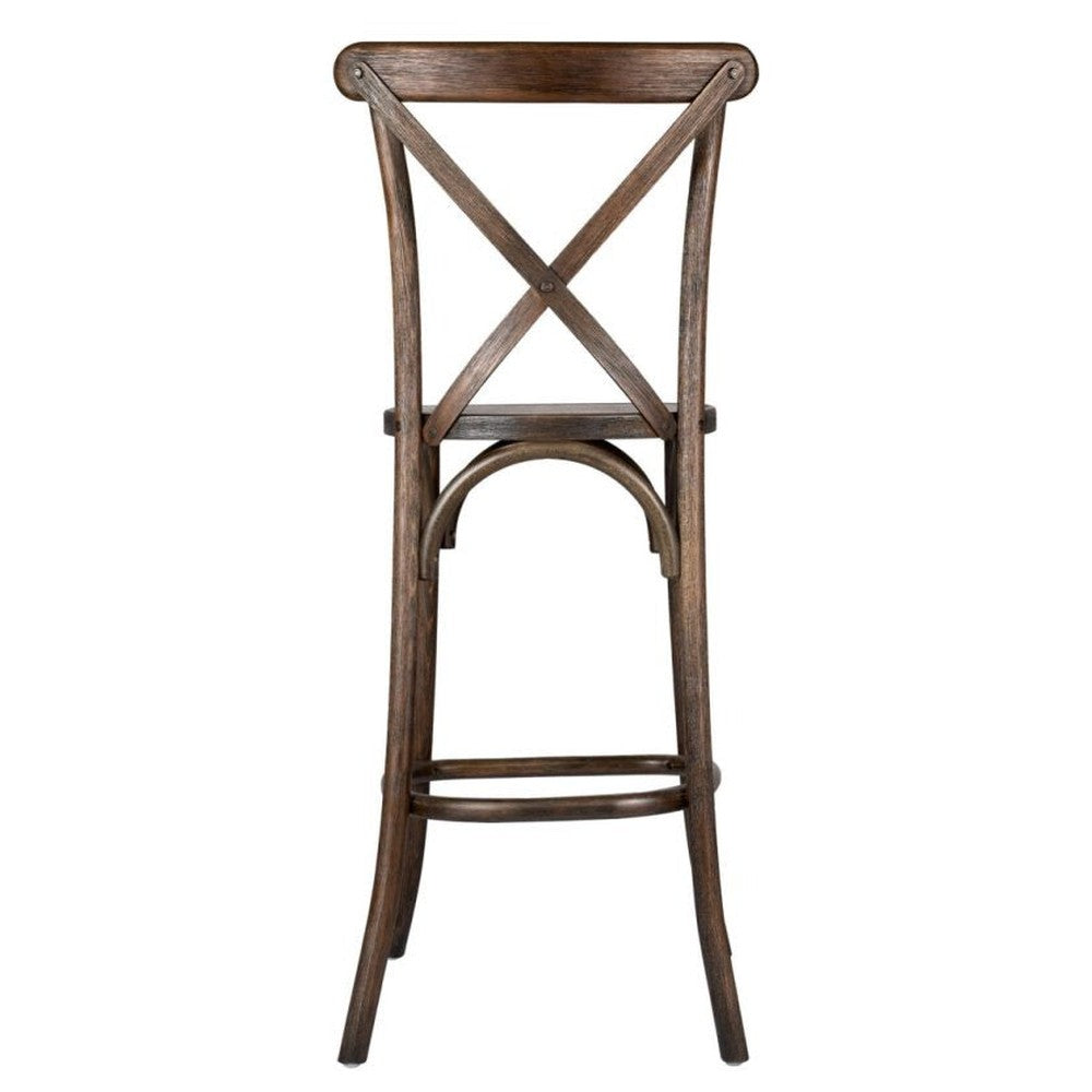 Traditional Cross Back Elm Wood Stackable Bar Stool