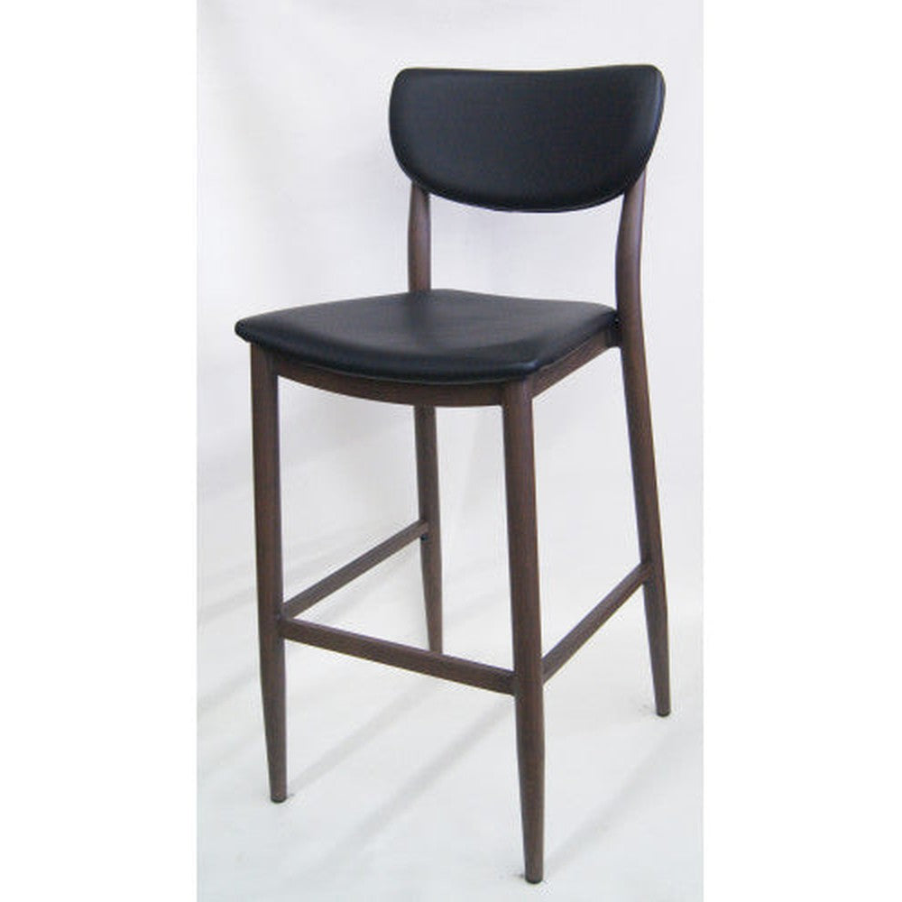 Wood Grain Metal Bar Stool with Espresso or Black Vinyl