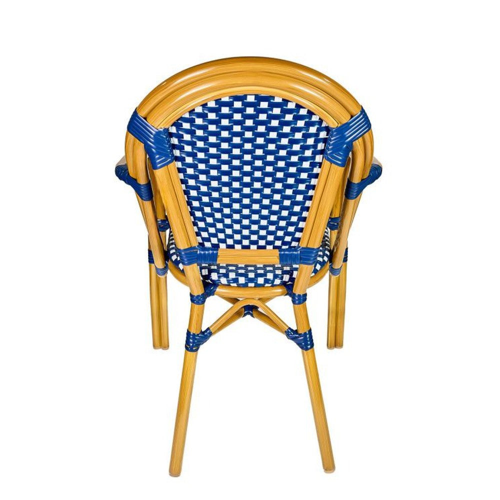 Bistro Patio Dining Arm Chairs With Hand Woven Rattan and Brush Stroke Painted Aluminum Frames