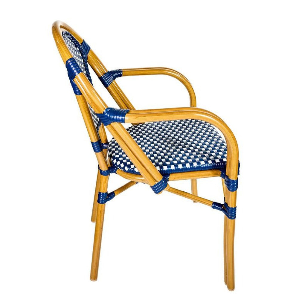 Bistro Patio Dining Arm Chairs With Hand Woven Rattan and Brush Stroke Painted Aluminum Frames