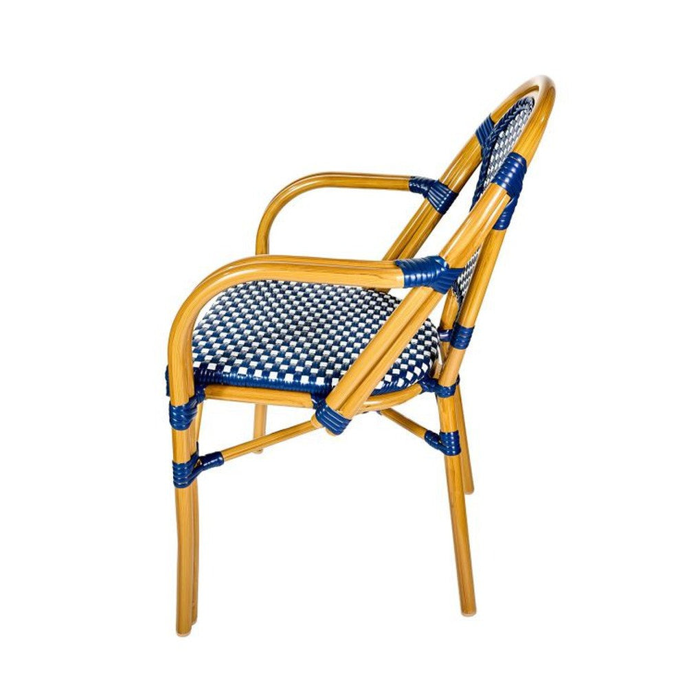 Bistro Patio Dining Arm Chairs With Hand Woven Rattan and Brush Stroke Painted Aluminum Frames