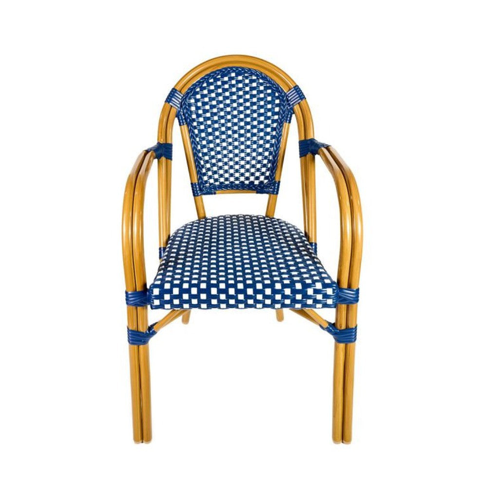 Bistro Patio Dining Arm Chairs With Hand Woven Rattan and Brush Stroke Painted Aluminum Frames