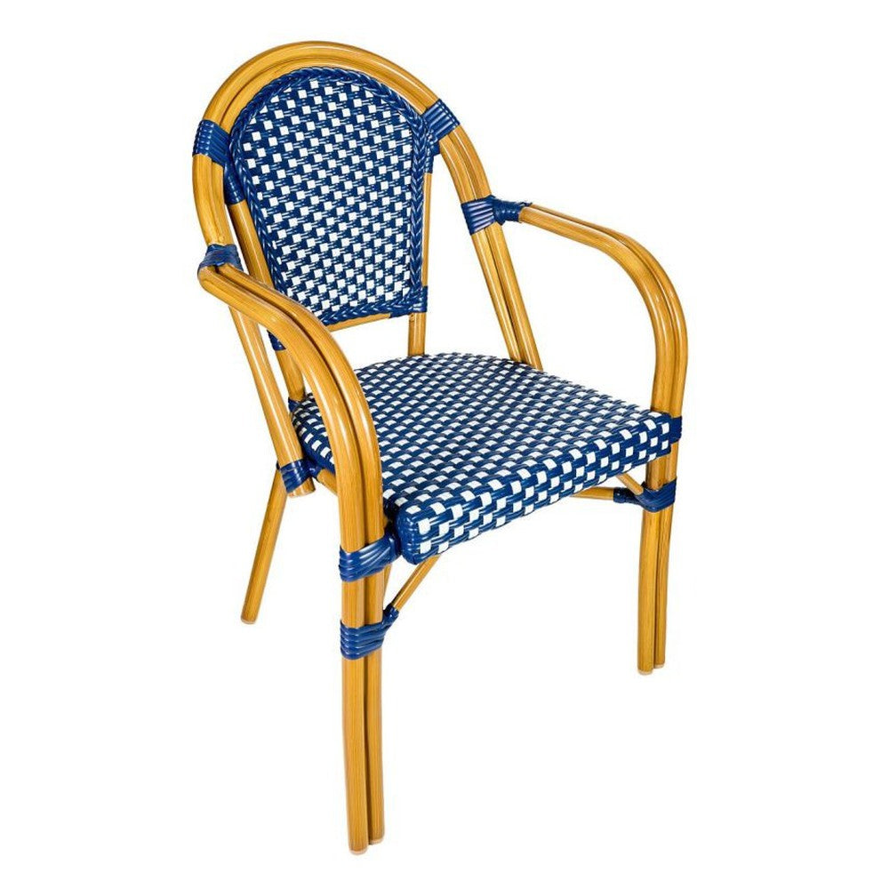 Bistro Patio Dining Arm Chairs With Hand Woven Rattan and Brush Stroke Painted Aluminum Frames