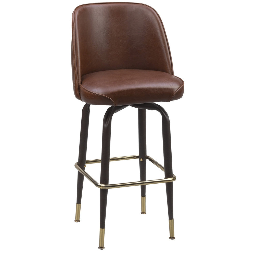 Custom Button Tufted Upholstered Bar Stool with Nail Trim