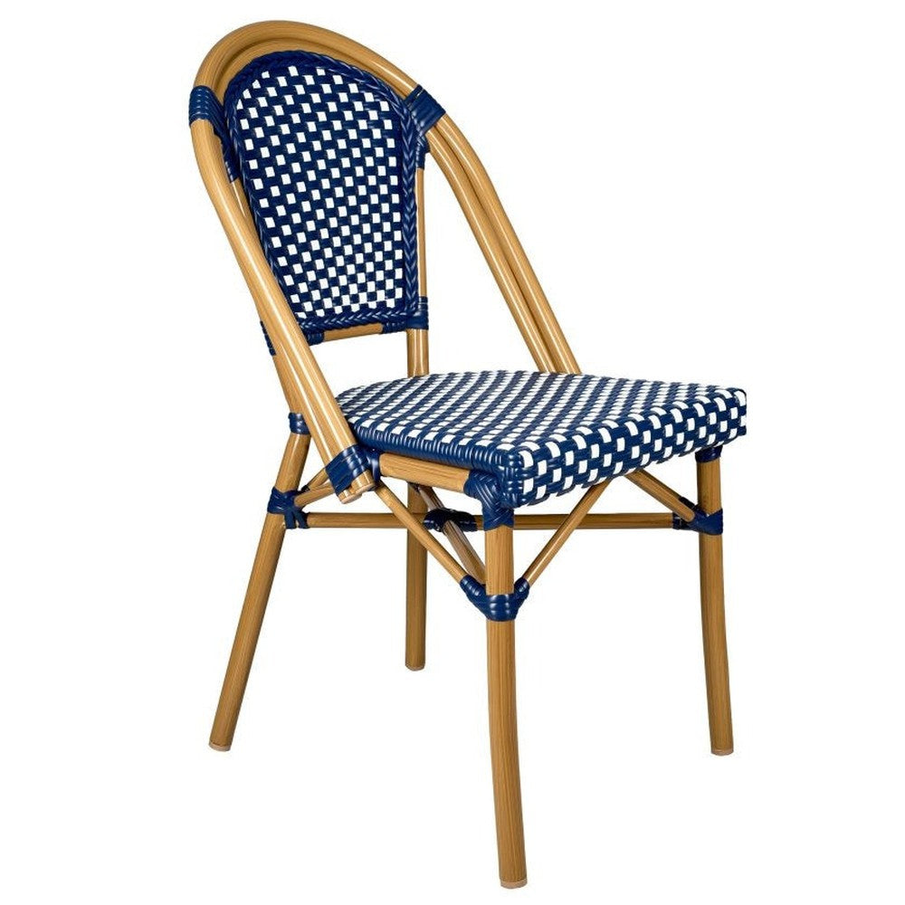 Bistro Patio Dining Chairs With Hand Woven Rattan and Brush Stroke Painted Aluminum Frames