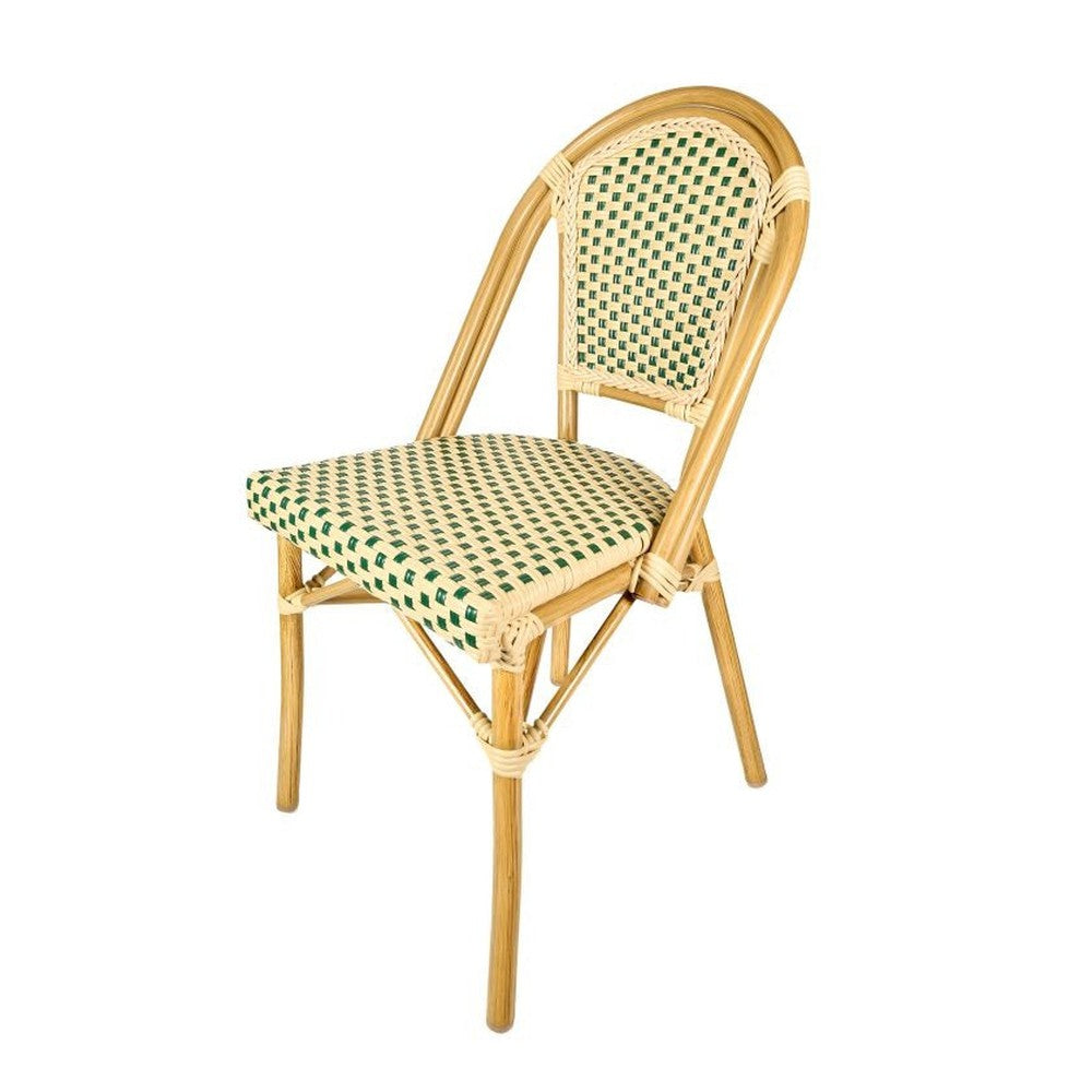 Bistro Patio Dining Chairs With Hand Woven Rattan and Brush Stroke Painted Aluminum Frames