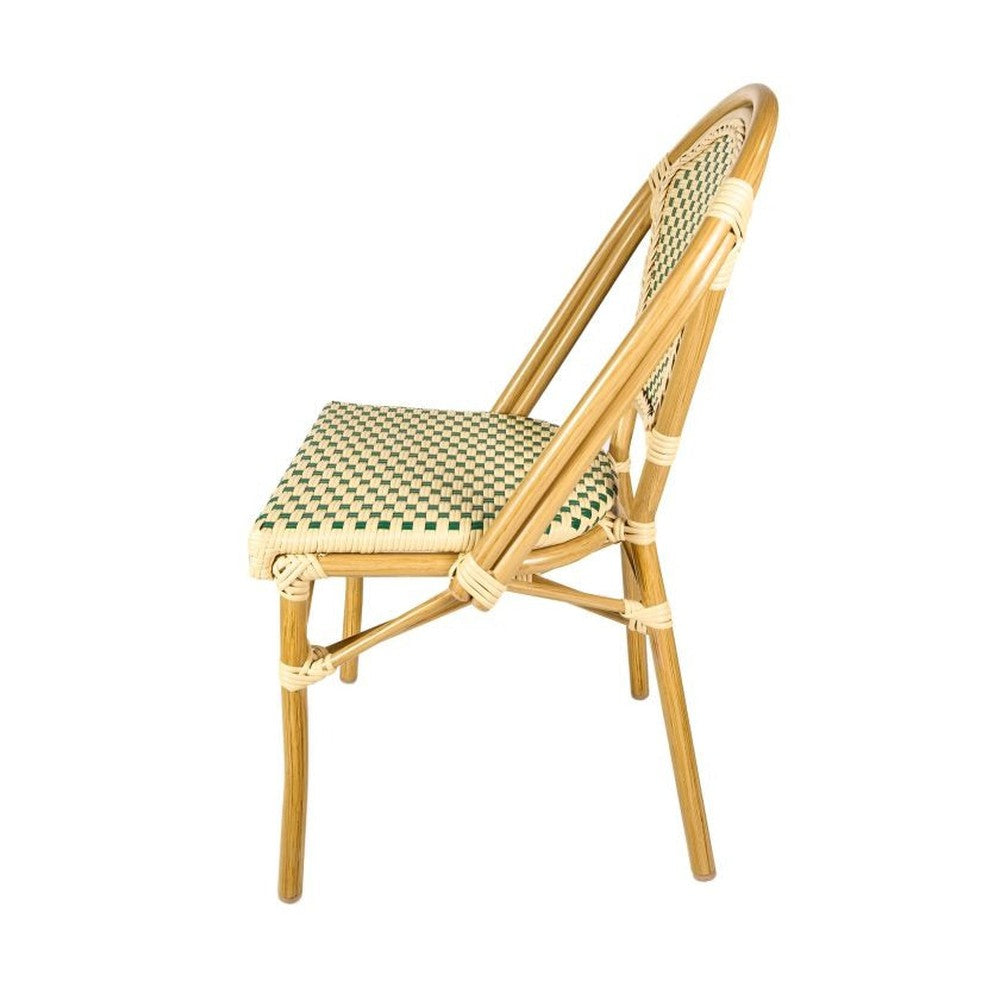 Bistro Patio Dining Chairs With Hand Woven Rattan and Brush Stroke Painted Aluminum Frames