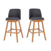 Julia Set of 2 Faux Linen Upholstered Bar Stools with Silver Nailhead Trim and Walnut Finish