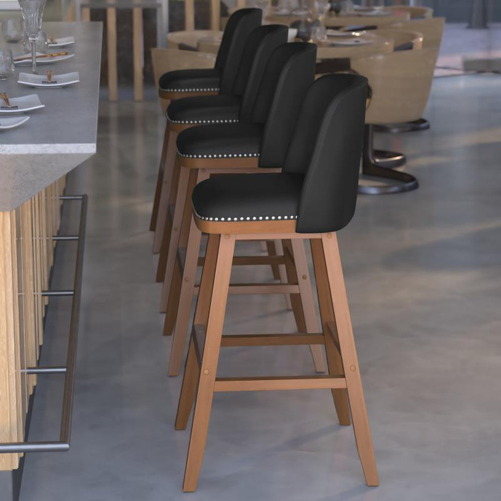 Julia Set of 2 LeatherSoft Upholstered Bar Stools with Silver Nailhead Trim and Walnut Finish