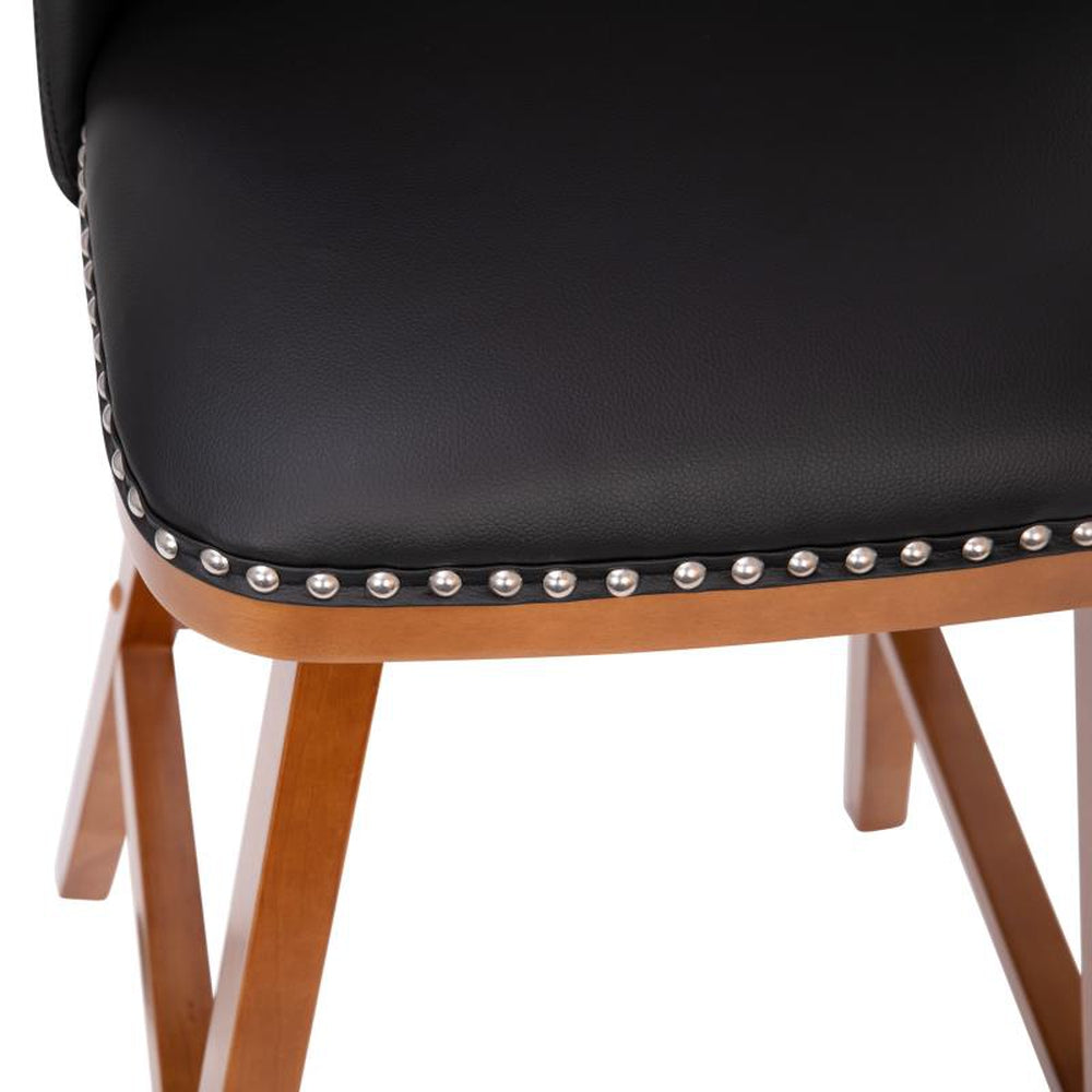 Julia Set of 2 LeatherSoft Upholstered Bar Stools with Silver Nailhead Trim and Walnut Finish