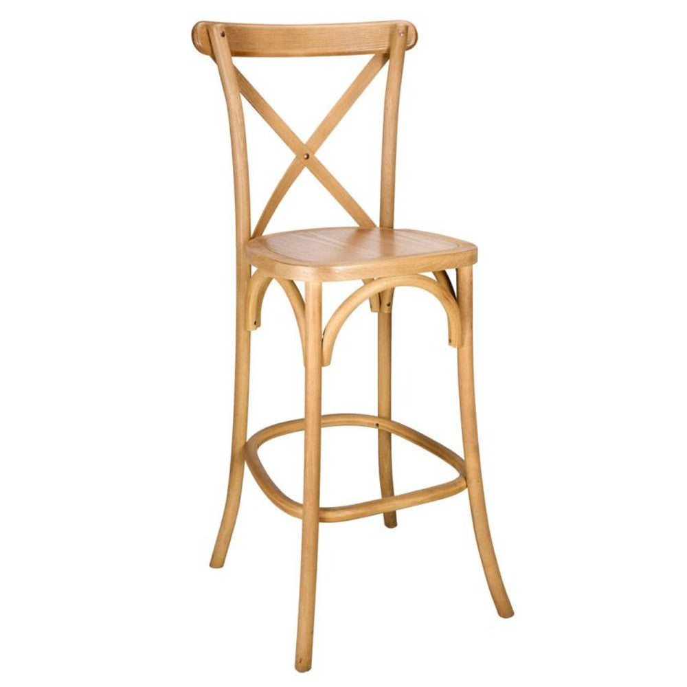 Traditional Cross Back Elm Wood Stackable Bar Stool