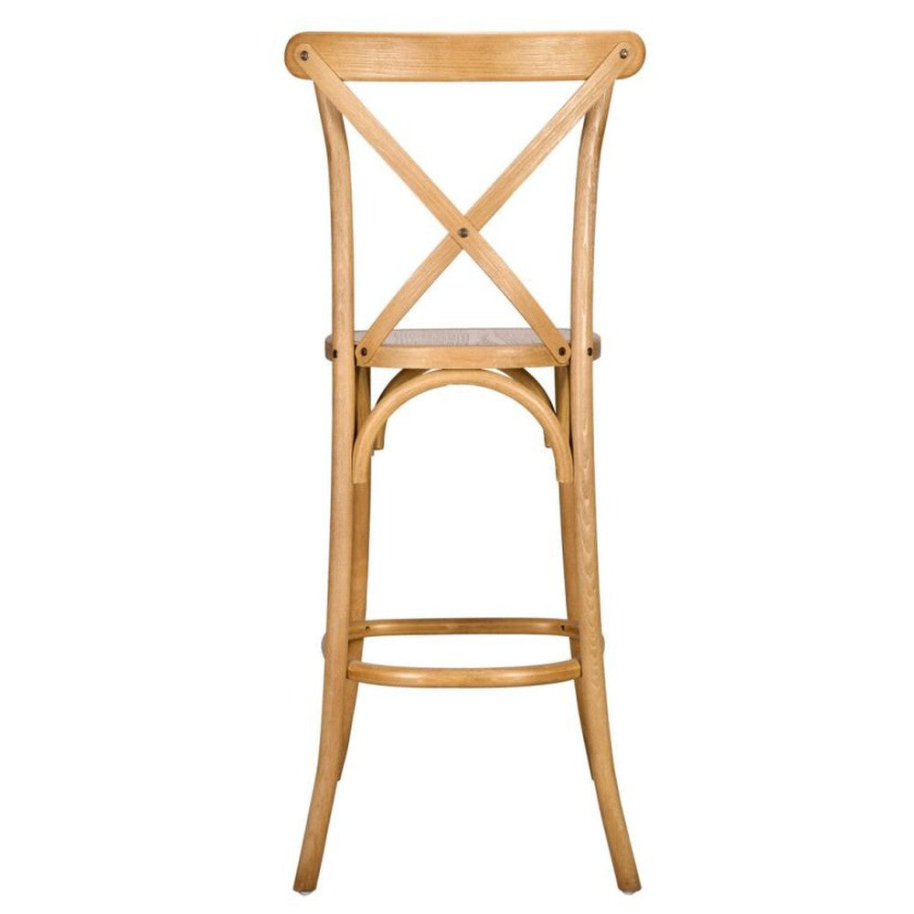 Traditional Cross Back Elm Wood Stackable Bar Stool