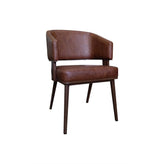 Indoor Open Back Wood Grain Metal Framed Chair with Coffee Colored Vinyl Upholstery