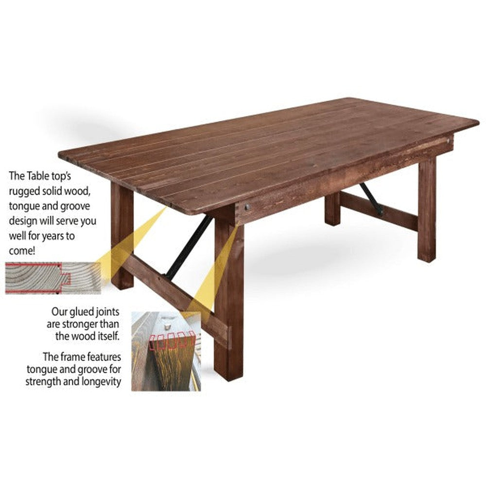 Rustic Solid Pine Folding Straight Leg Farm Table